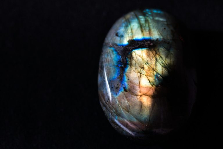 Polished labradorite showing blue iridescence