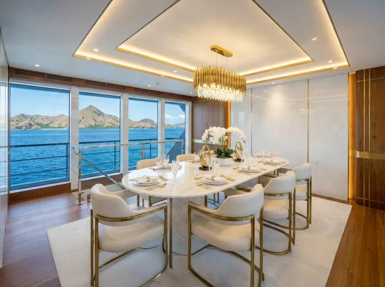Dining salon aboard a luxury liveaboard